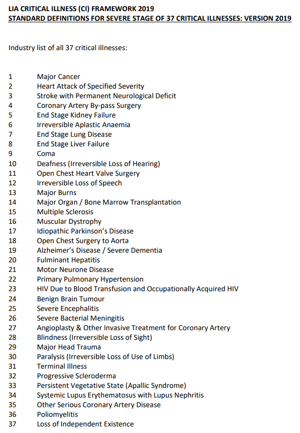 One-Stop Financial Critical Illness 37 Illness